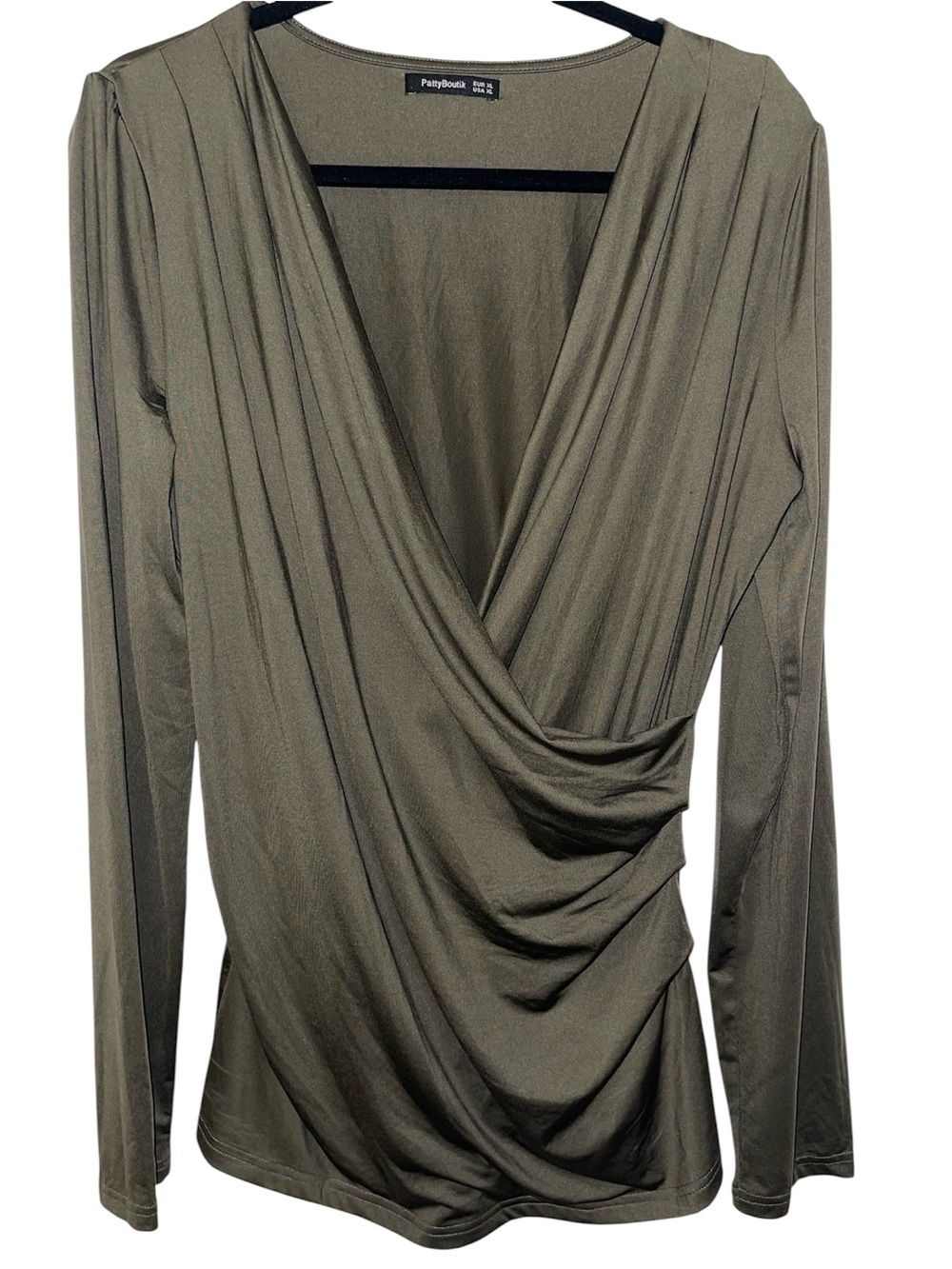 PattyBoutik Olive Draped Surplice Long Sleeve Top